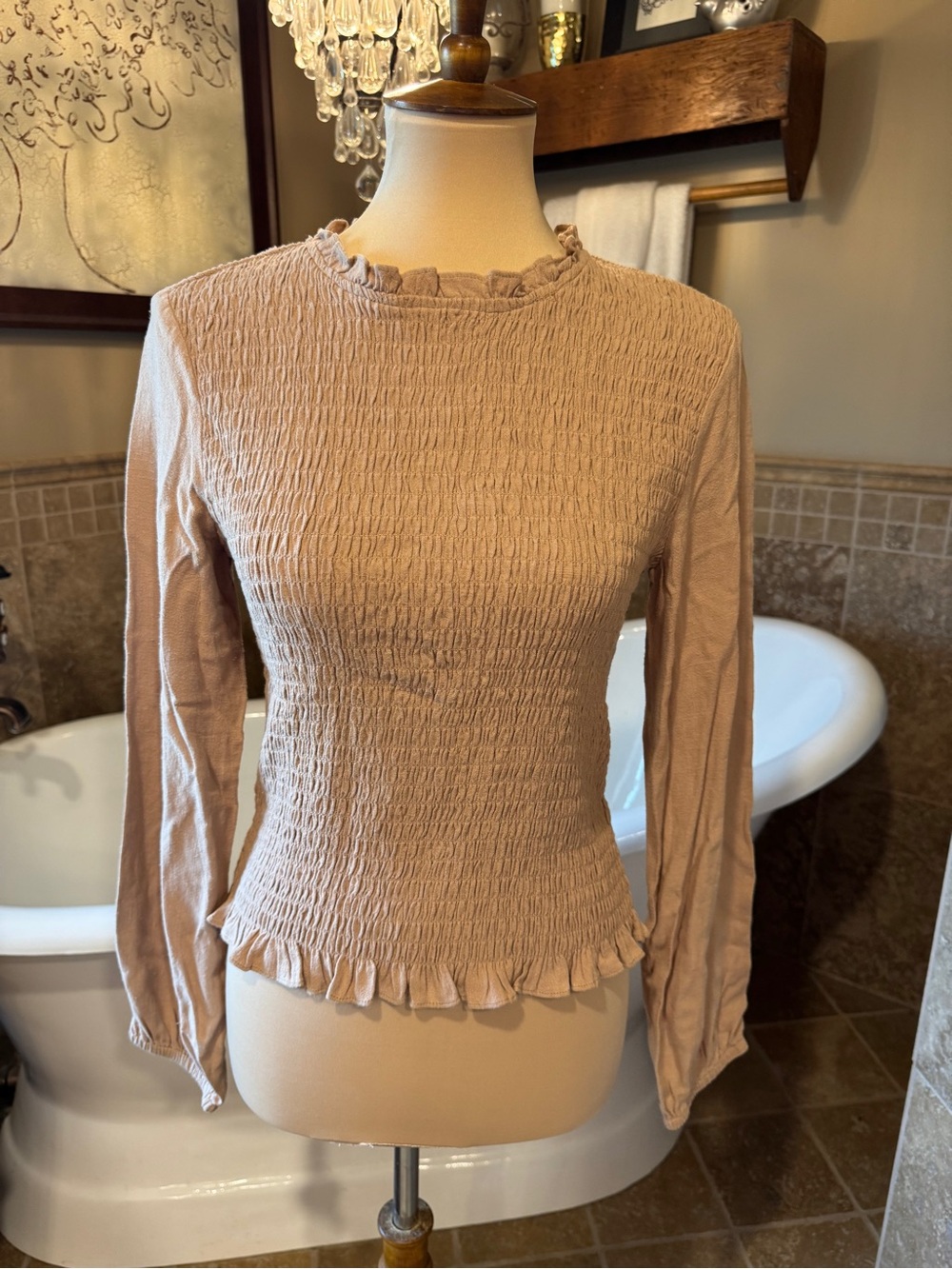 NWT Hailey & Co Women's Smocked Ruffle-Neck Long Sleeve Top large